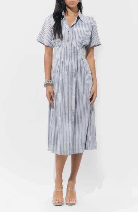 Adelyn Rae Audrey Stripe Cotton Blend Shirtdress
