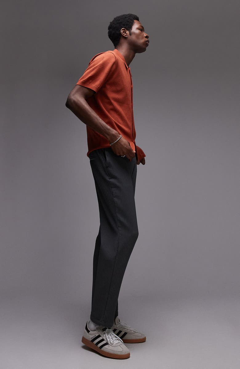 Topman Geometric Pointelle Short Sleeve Cardigan, Alternate, color, Rust