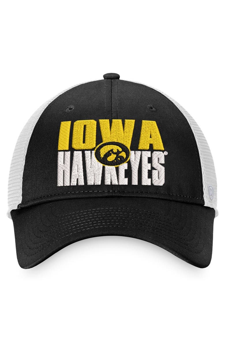 TOP OF THE WORLD Men's Top of the World Black/White Iowa Hawkeyes Stockpile Trucker Snapback Hat, Alternate, color, Black