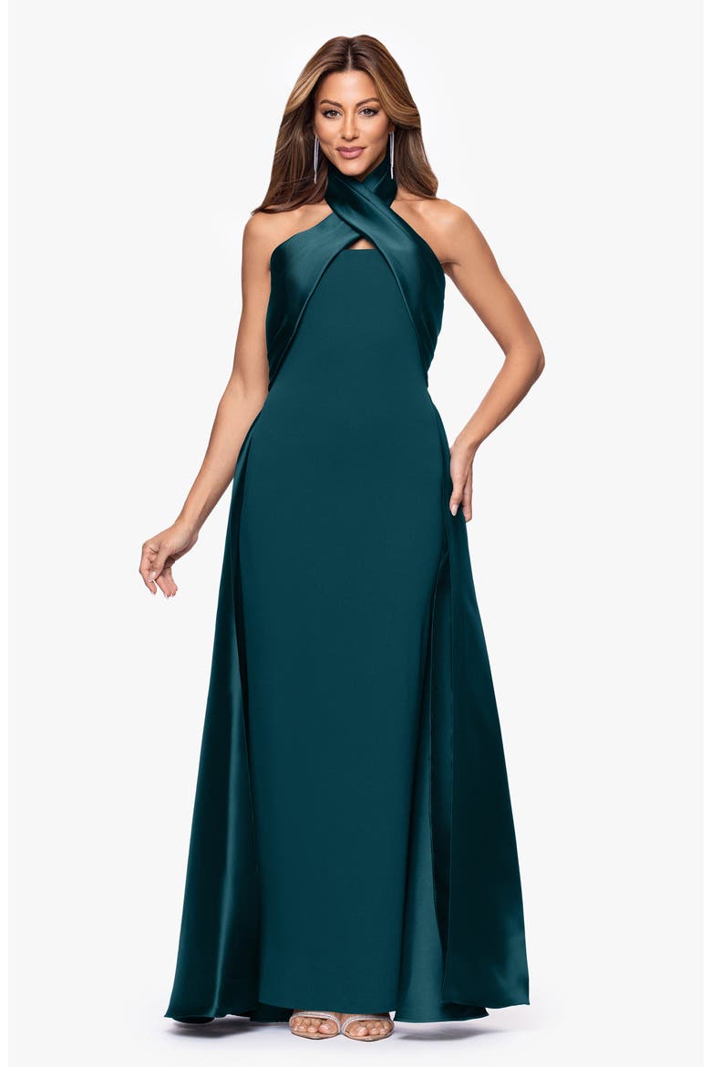 Twist Halter Neck Mikado Scuba Crepe Gown, Alternate, color, PINE