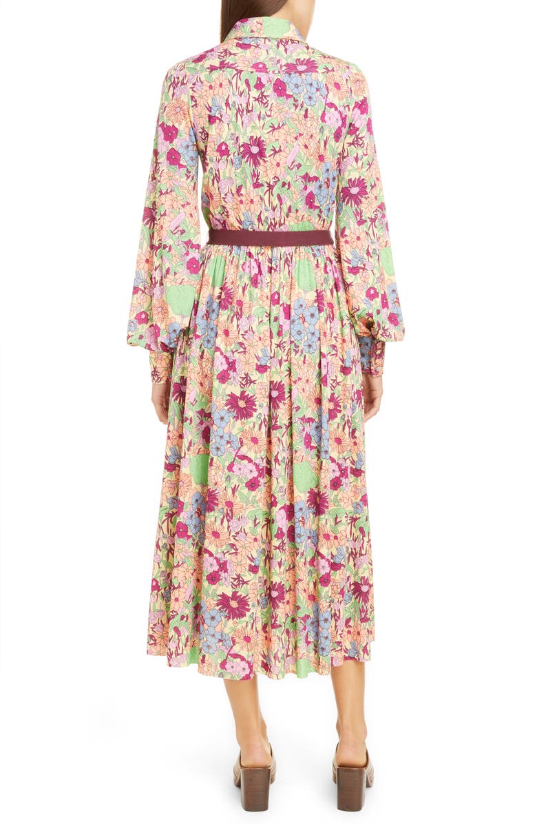 Runway Marc Jacobs Belted Wildflower Print Long Sleeve Jersey Shirtdress, Alternate, color, 