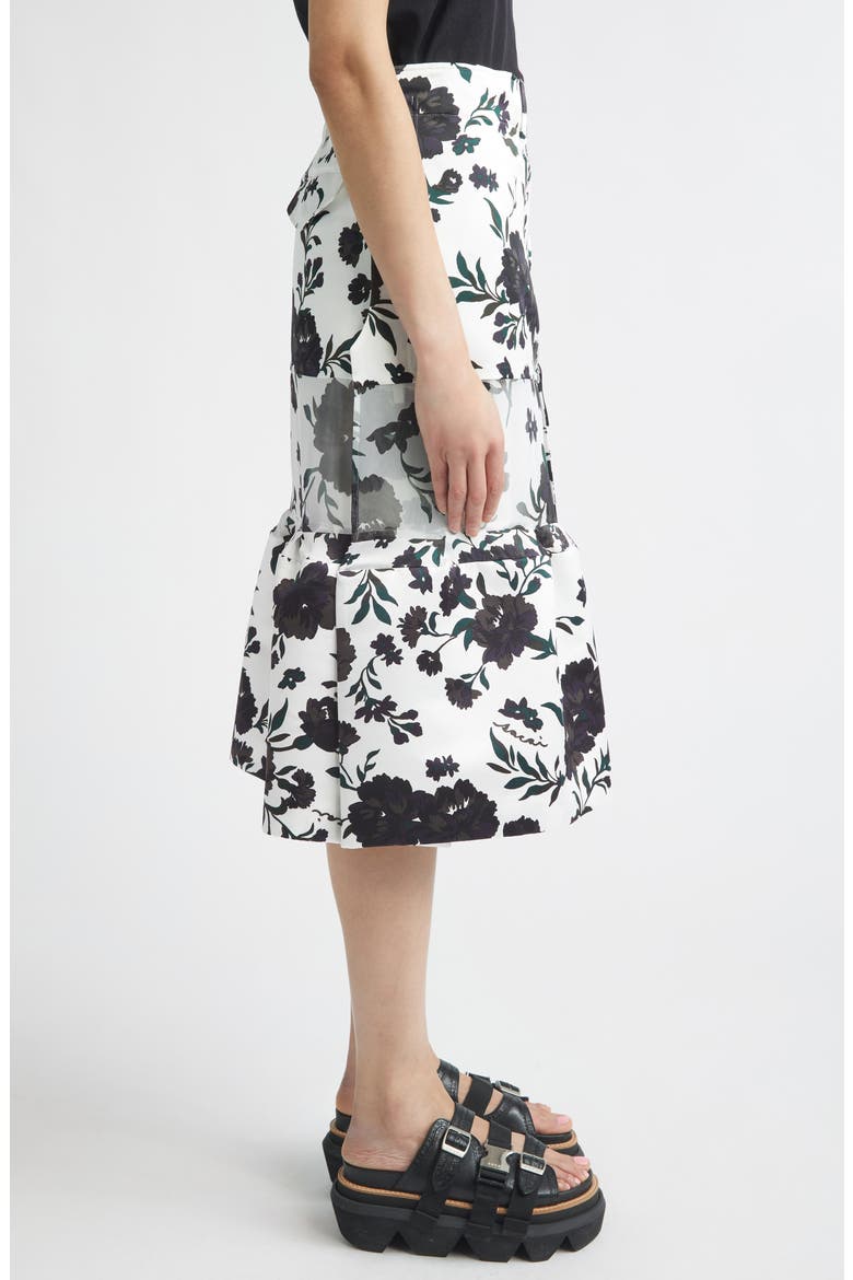 Mixed Media Floral Midi Skirt, Alternate, color, WHITE