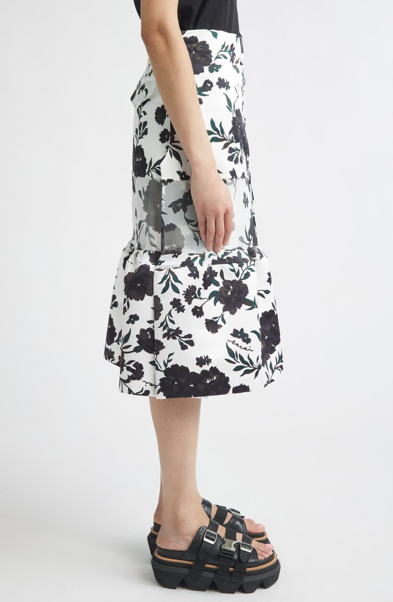 Sacai Mixed Media Floral Midi Skirt, Alternate, color, White