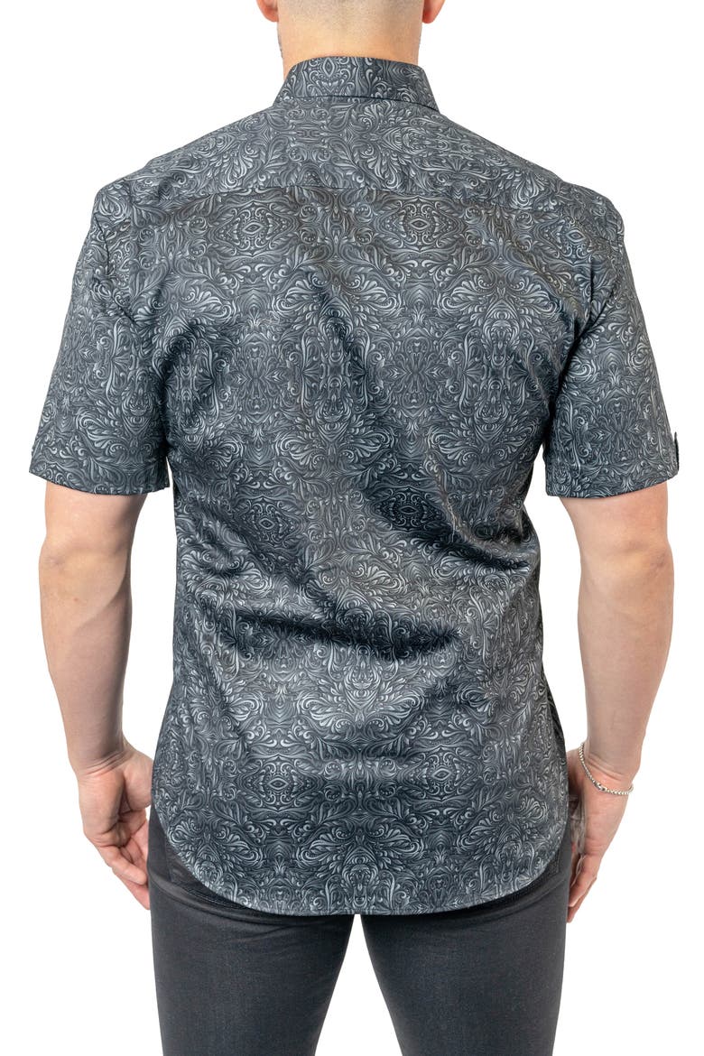 Galileo Stretchaztec Black Short Sleeve Performance Button-Up Shirt, Alternate, color, BLACK