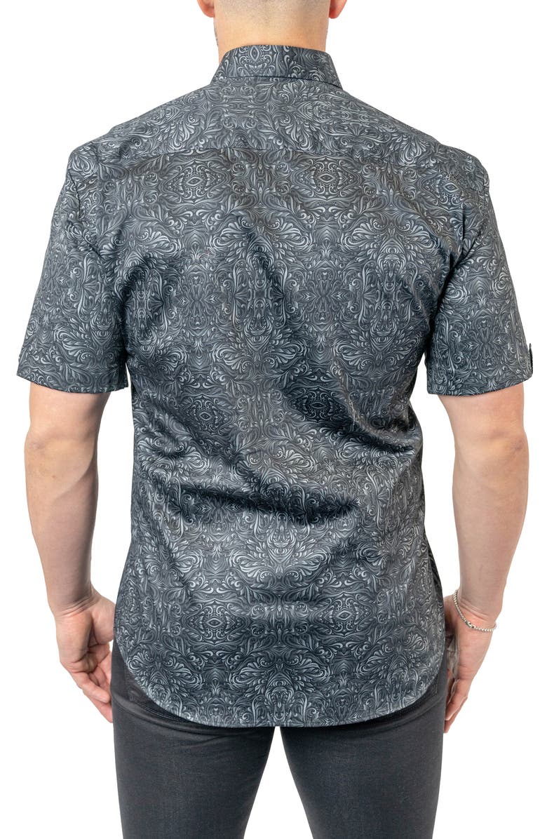 Maceoo Galileo Stretchaztec Black Short Sleeve Performance Button-Up Shirt, Alternate, color, Black