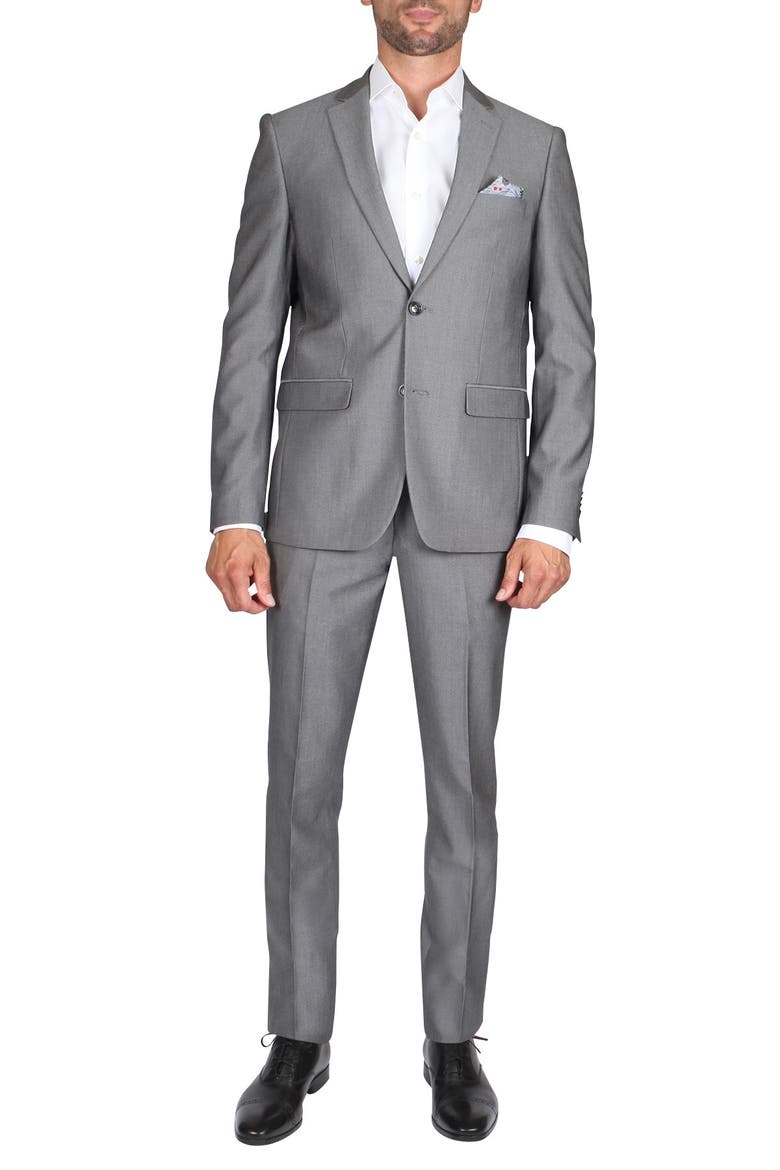Solid Two Button Notch Lapel Slim Fit Suit, Main, color, GREY