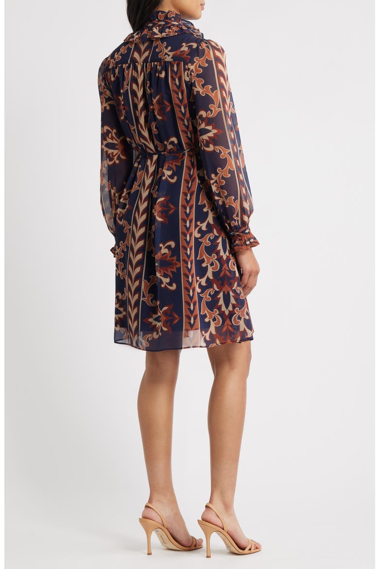 Florentine Print Long Sleeve Tie Neck Shirtdress, Alternate, color, NAVY MULTI