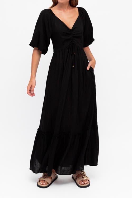 Label Of Love Puff Sleeve V Neck Maxi Dress In Black