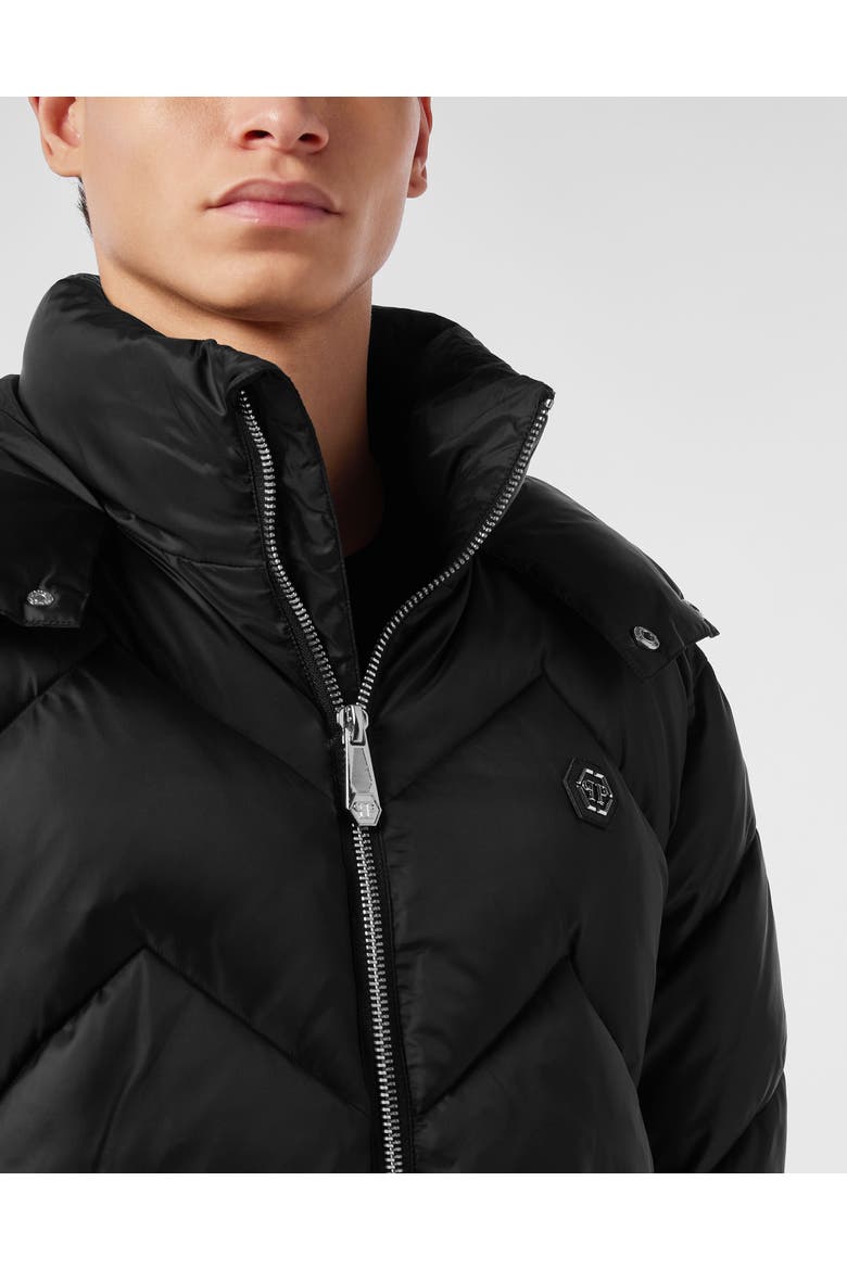 Nylon Short Puffer Jacket Zigzag Men, Alternate, color, black