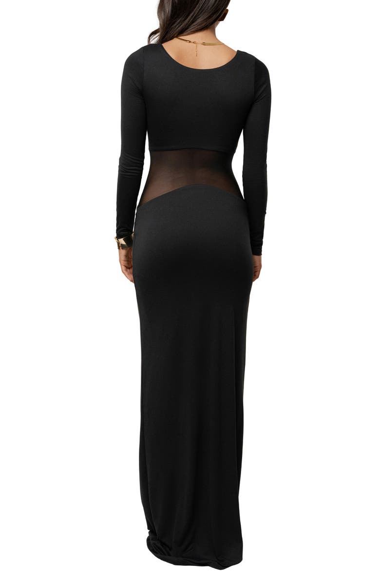 JLUXLABEL Glitz Hour Long Sleeve Mesh Body-Con Maxi Dress, Alternate, color, Black