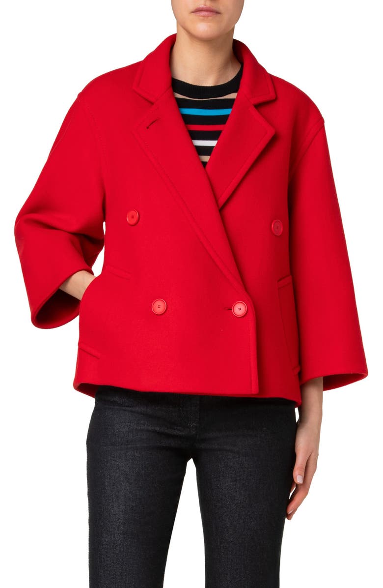 Akris punto Double Breasted Wool Blend Car Coat, Main, color, Lipstick