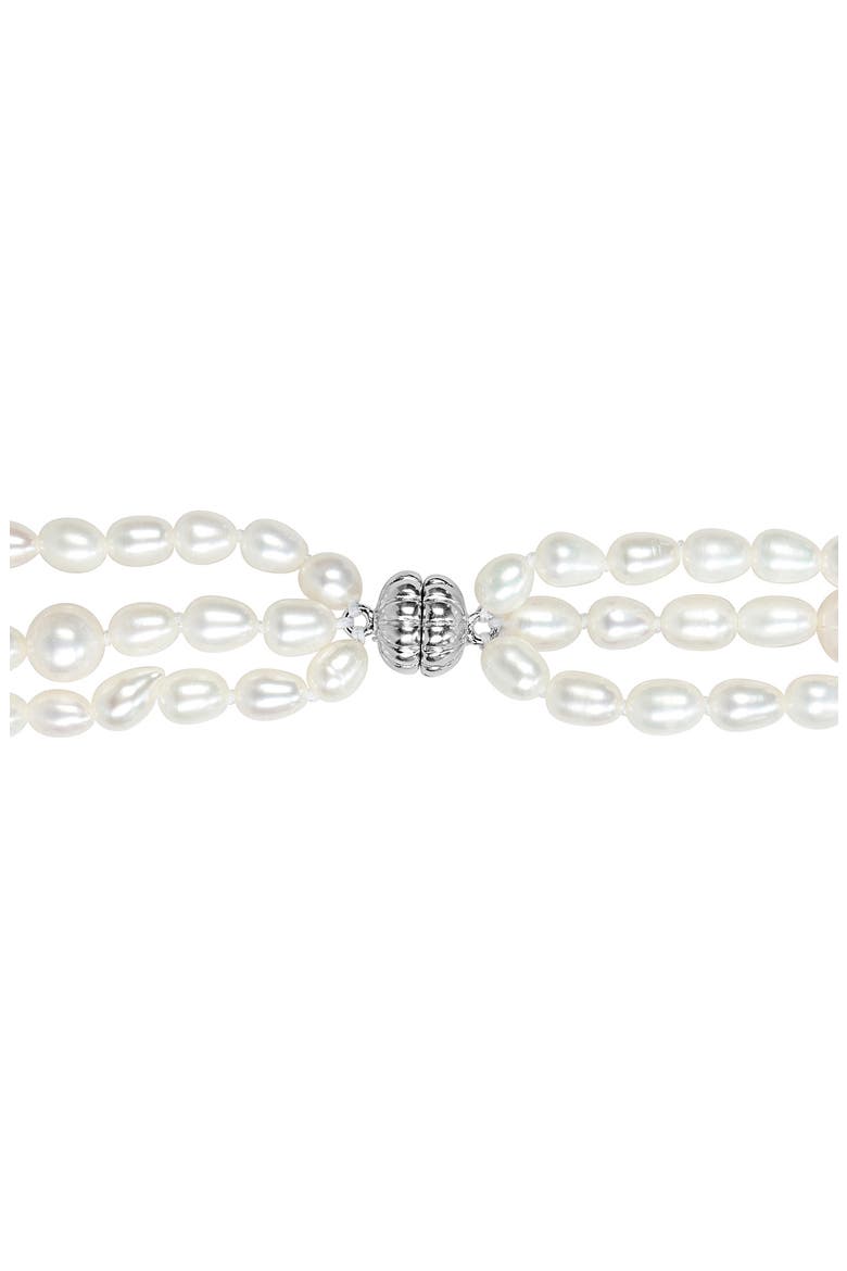 Sterling Silver Cultured Pearl Triple Strand Necklace, Alternate, color, WHITE