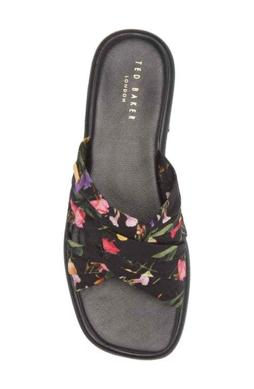Ted Baker Womens Black Ashni Floral-print Twist-knot Cotton Sandals