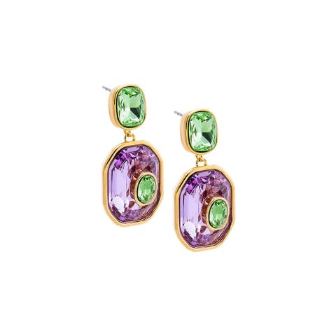 Multi-Color Octagon Crystal Drop Earrings