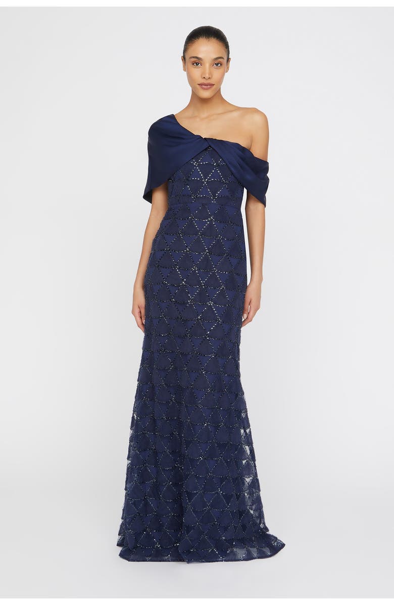 Theia Anabella Textured Tulle Gown, Main, color, Navy