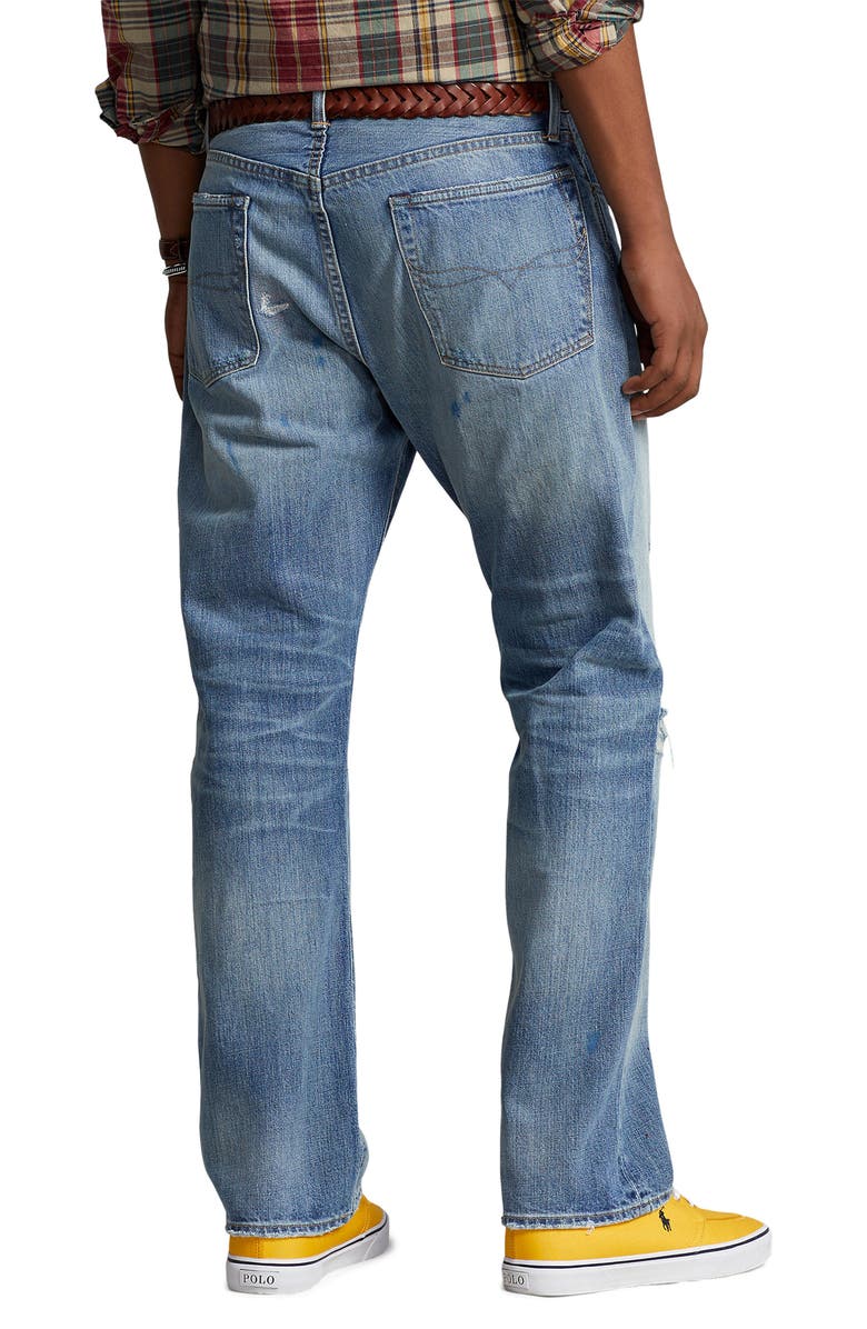Polo Ralph Lauren Rigid Denim Classic Fit Distressed Jeans, Alternate, color, Surfview