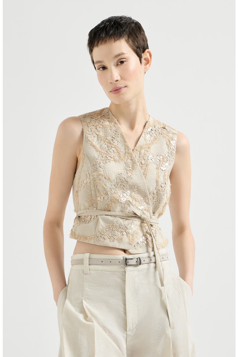 Vest with dazzling seabed embroidery, Main, color, Beige
