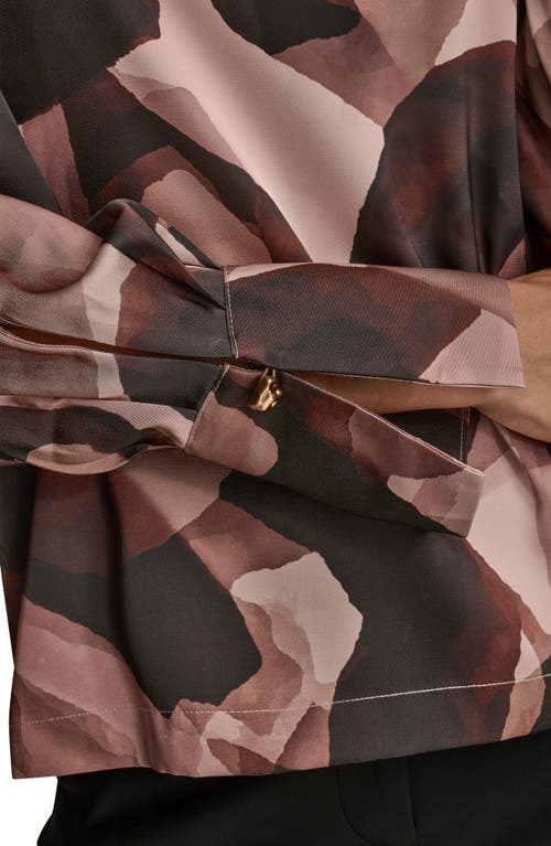 Donna Karan New York Abstract Print Chain Detail Long Sleeve Top In Brown