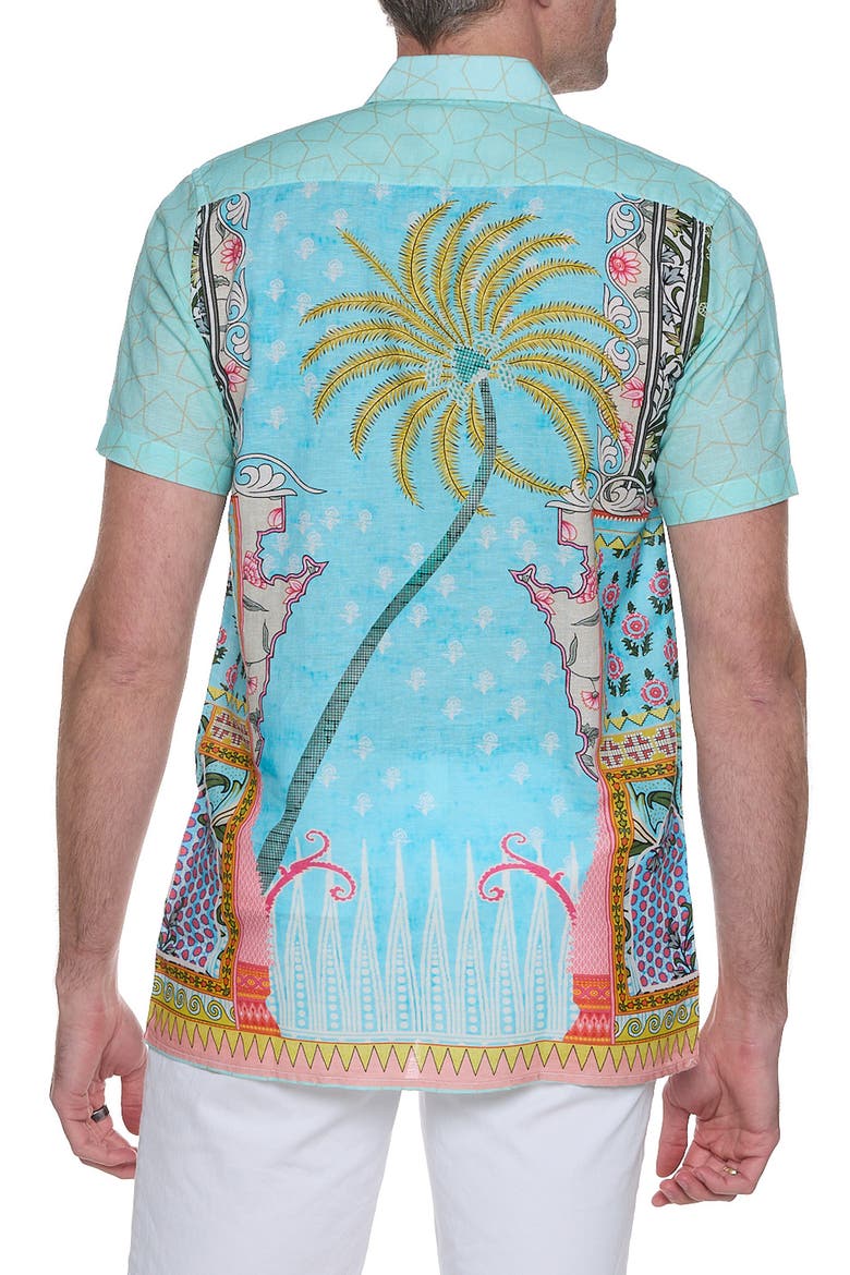 Extra Trim Fit Print Linen & Cotton Camp Shirt, Alternate, color, GREEN