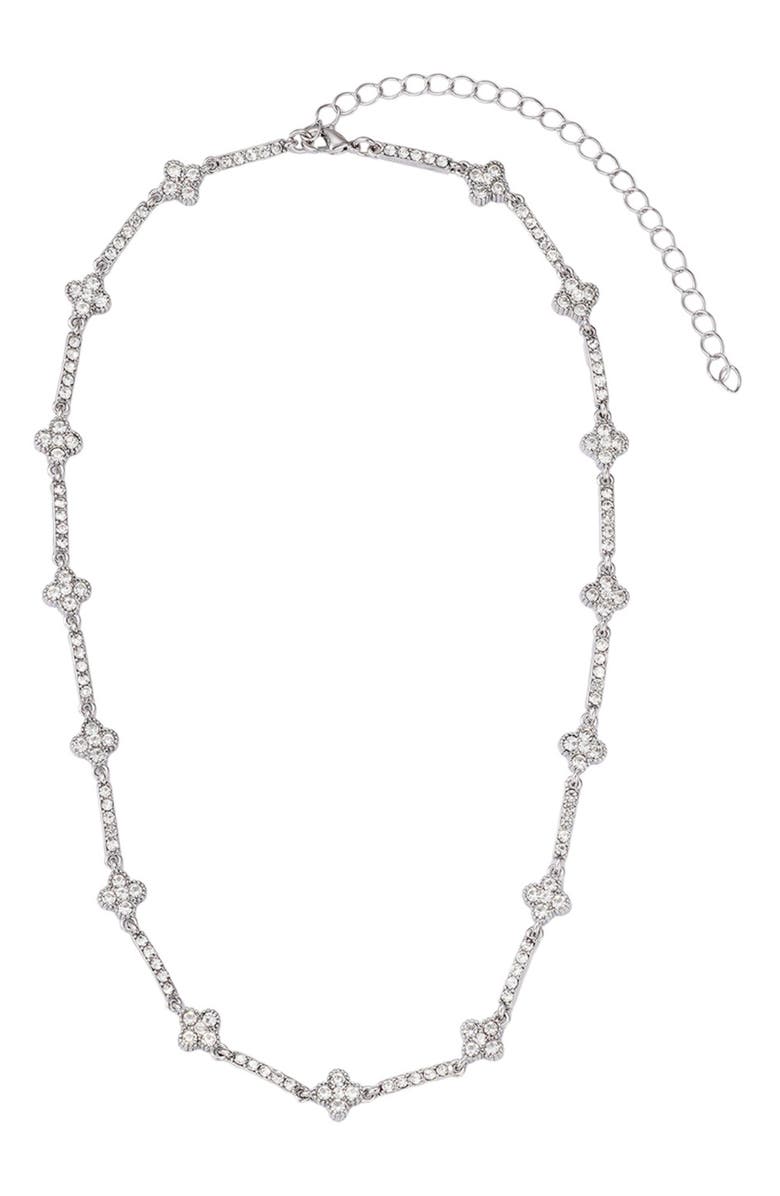 Adornia Crystal Clover Necklace, Main, color, Silver