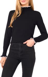 CeCe Ruffle Mock Neck Sweater