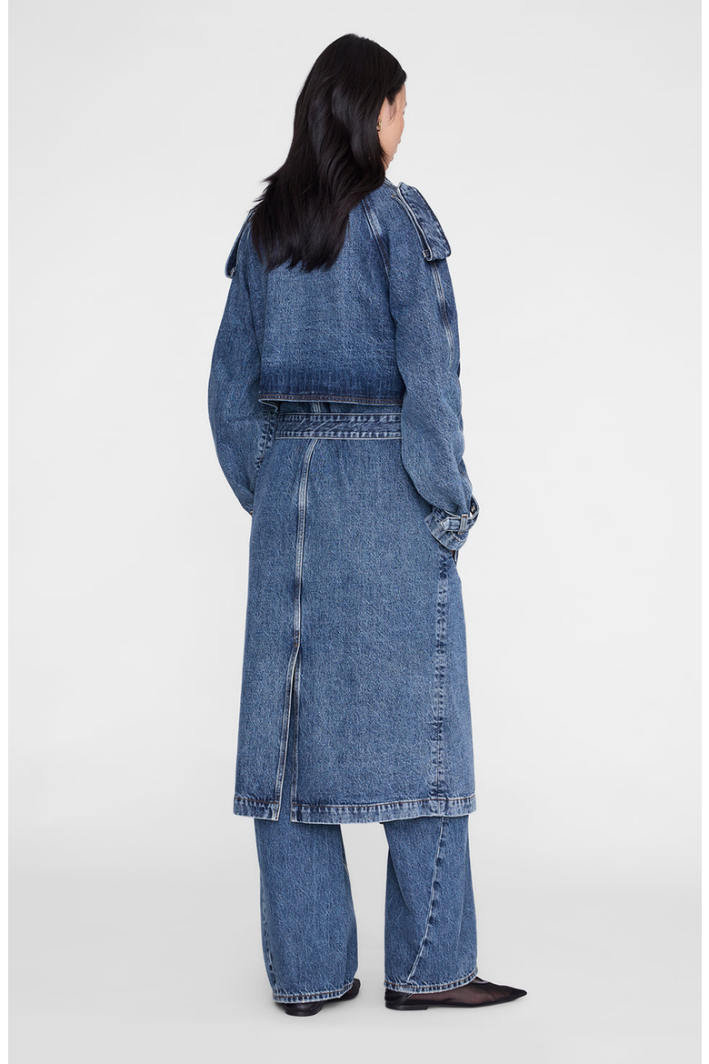 Rickie Cotton Denim Maxi Trench, Alternate, color, Cabana Blue