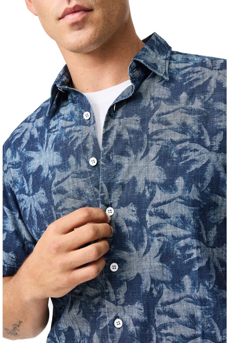 Arthurs Pass Palm Print Short Sleeve Button-Up Shirt, Alternate, color, COBALT