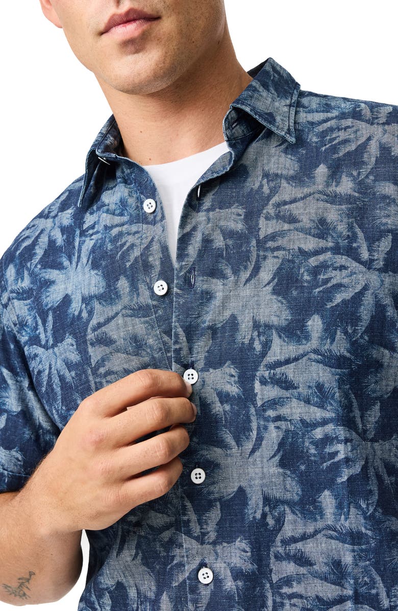 Rodd & Gunn Arthurs Pass Palm Print Short Sleeve Button-Up Shirt, Alternate, color, Cobalt