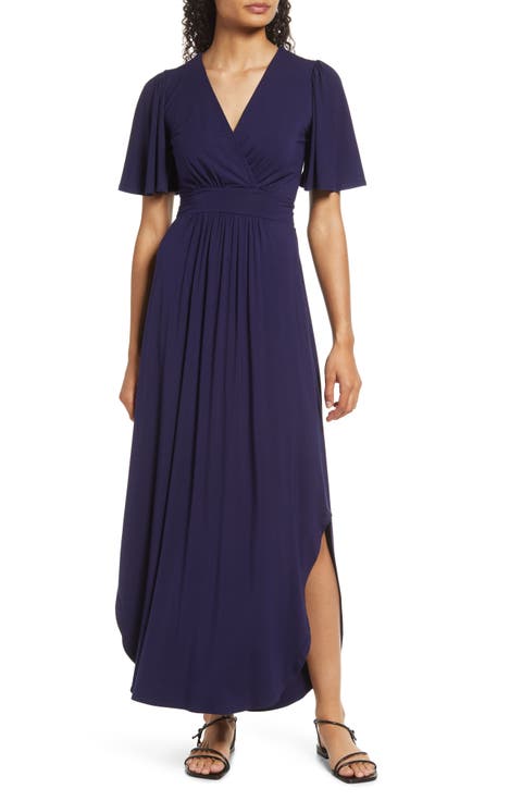 Flutter Sleeve Jersey Maxi Dress
