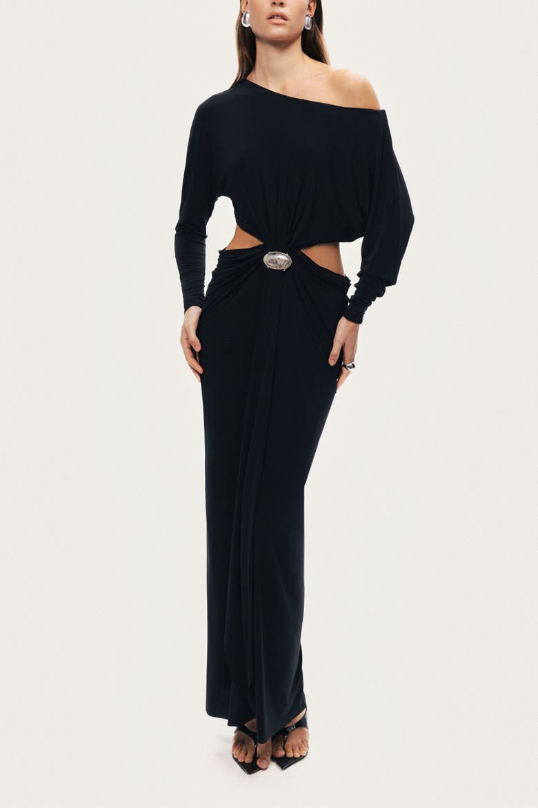 One-Shoulder Cut-Out Maxi Dress, Main, color, Black