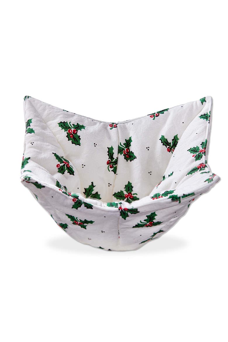 Vintage Holly Bowl Cozy Christmas Serving Potholder White Multi, Main, color, White