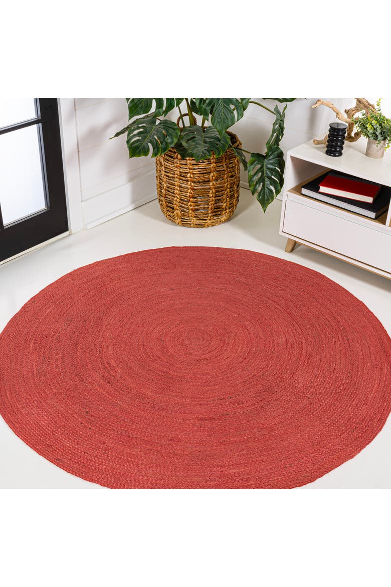Zara Braided Coastal Cottage Round Jute Round Area Rug, Alternate, color, Red