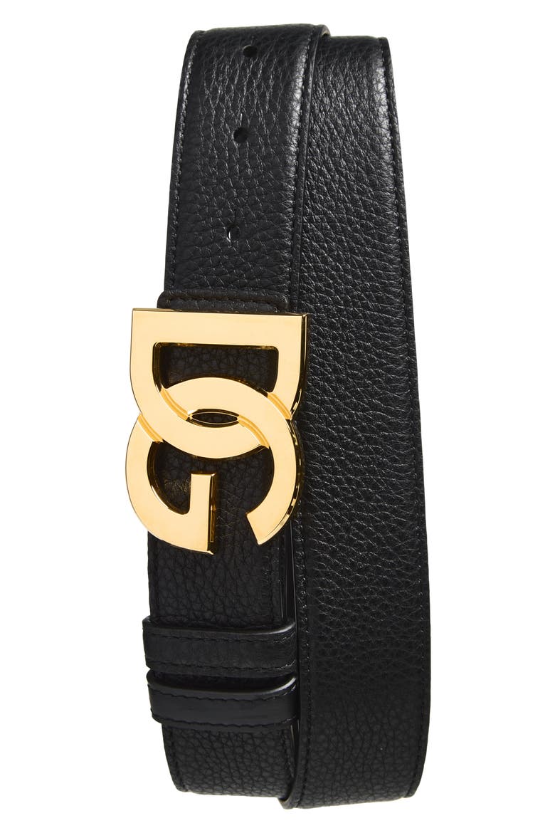 DG Logo Buckle Leather Belt, Main, color, 80999 NERO