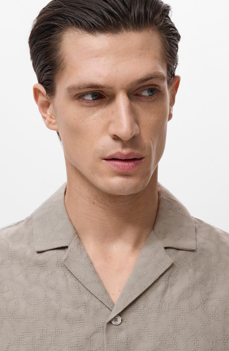 MANGO Embroidered Cotton Camp Shirt, Alternate, color, Khaki