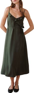 Bella Dahl Ruflfe Faux Wrap Removable Tie Belt Midi Dress