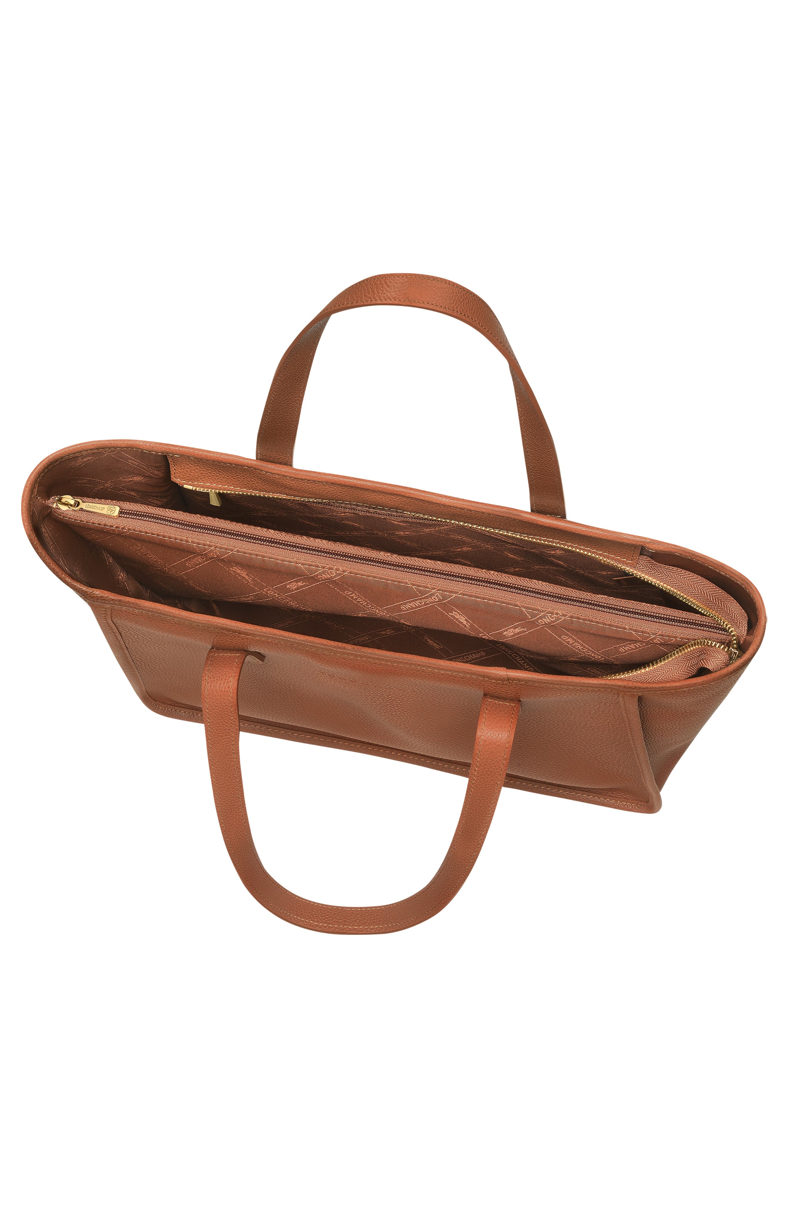 Longchamp Le Foulonné Leather Shoulder Tote, Alternate, color, Caramel