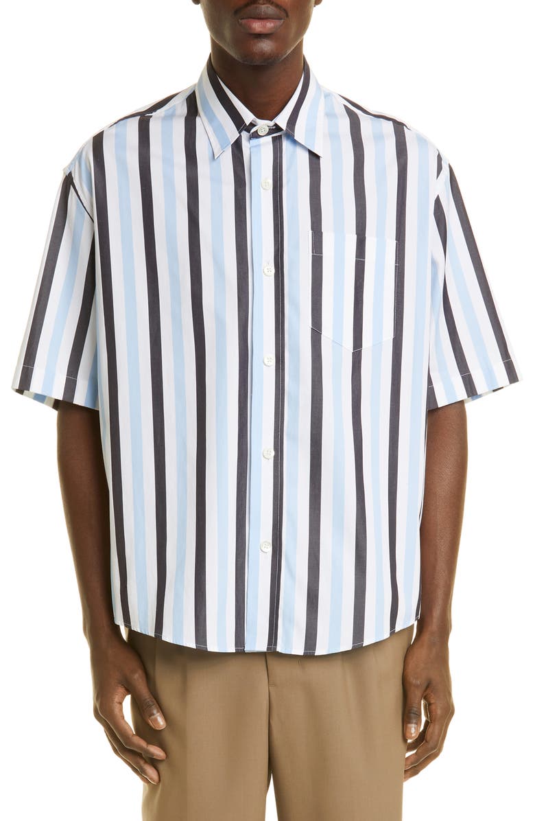 AMI PARIS AMI Alexandre Mattiussi Unisex Stripe Cotton Button-Up Shirt, Main, color, 