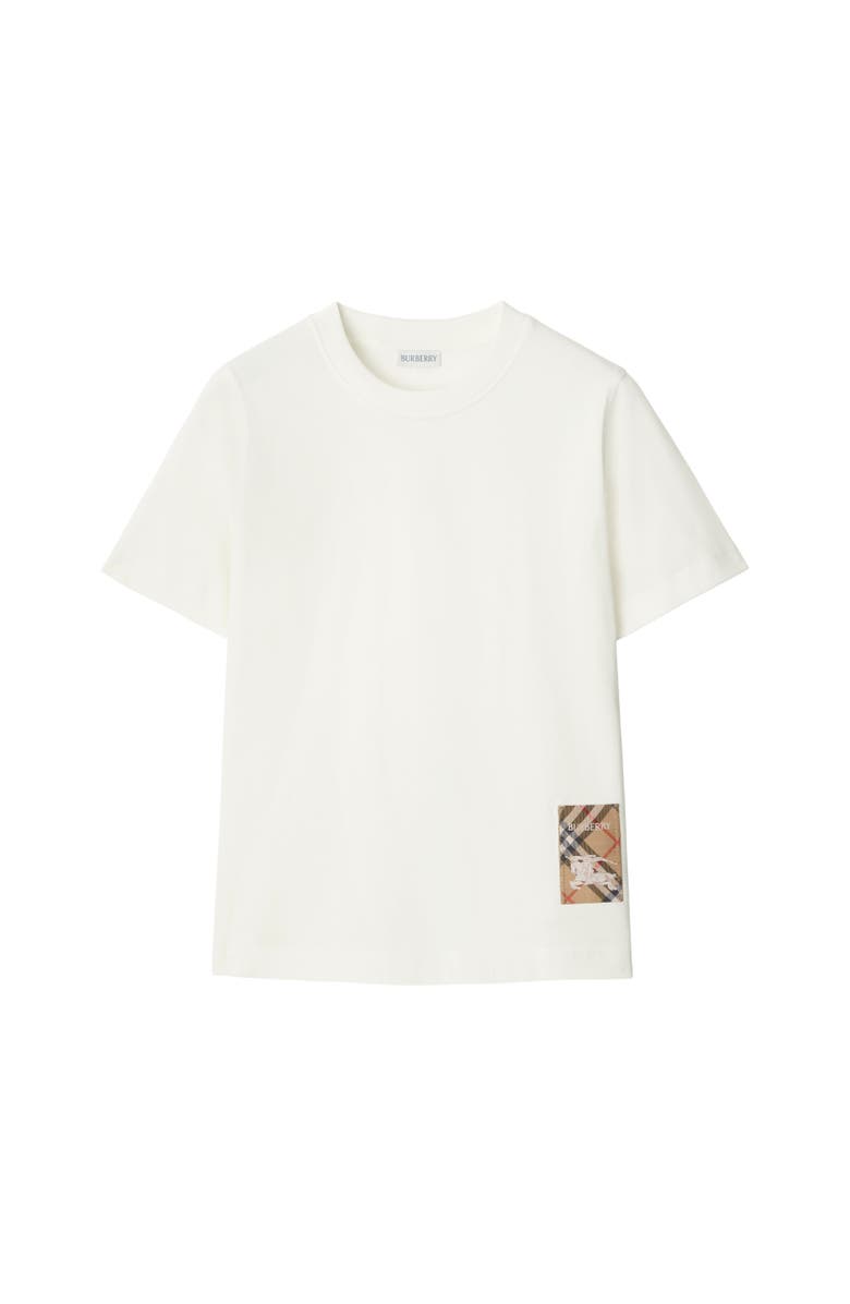 Burberry Check Label Cotton T-shirt, Alternate, color, Chalk White