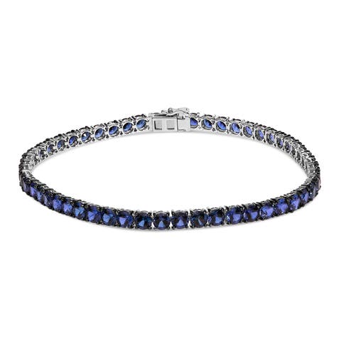 Men
s .925 Sterling Silver Created Blue Sapphire Tennis Bracelet - 8.5" Inches
