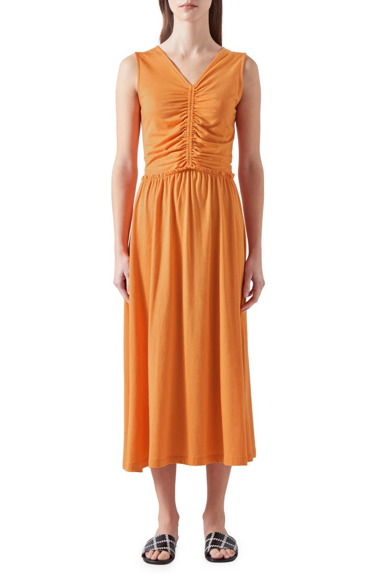 Claud Jersey Midi Dress, Main, color, BURNT ORANGE