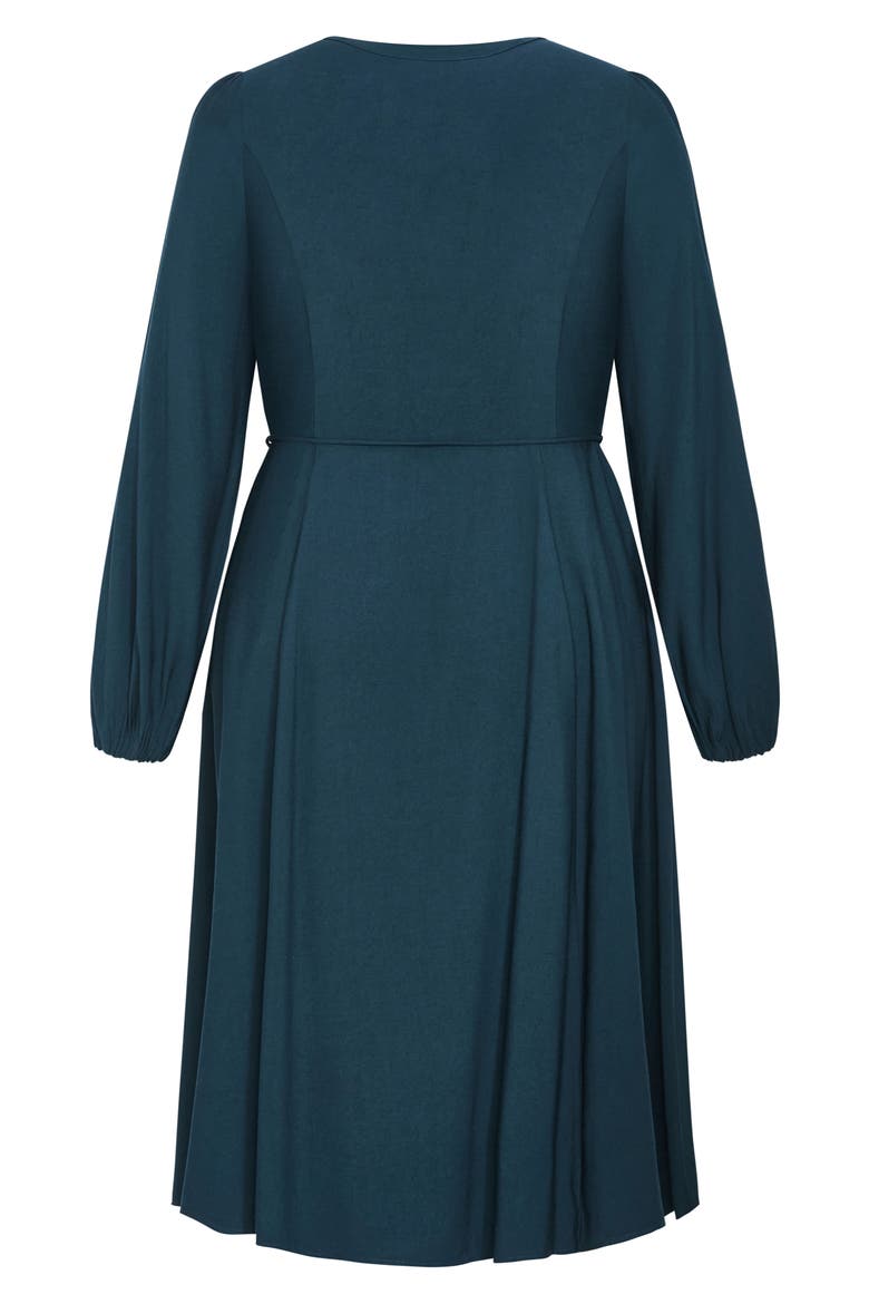 Kristina Tie Waist Long Sleeve Midi Dress, Alternate, color, DEEP EMRALD
