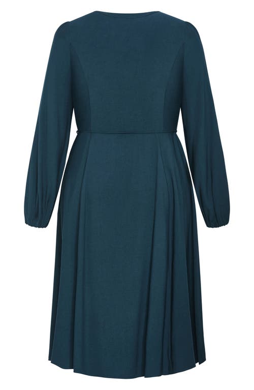 City Chic Kristina Tie Waist Long Sleeve Midi Dress In Animal Print