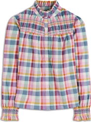 Boden Esme Check Smock Detail Cotton Button-Up Shirt