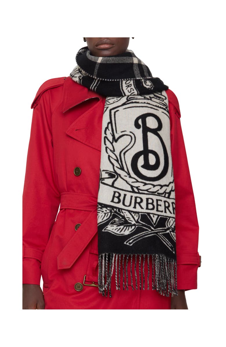 Burberry Wide Reversible Stormy Knight Scarf, Alternate, color, Black/Calico