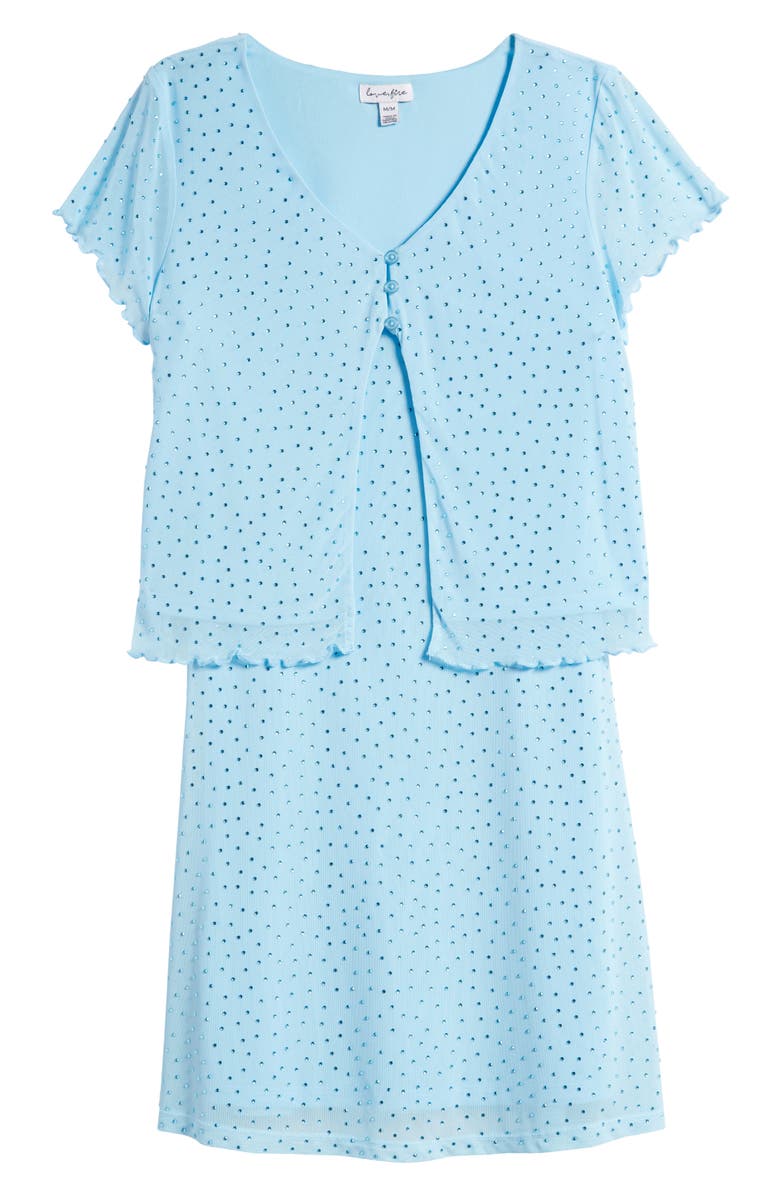 Love, Fire Kids' Short Sleeve Cardigan & A-Line Dress Set, Main, color, Baltic Sea