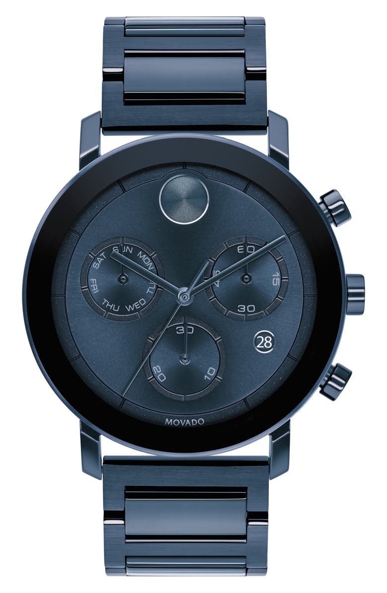 Movado Bold Evolution Chronograph Bracelet Watch, 42mm, Main, color, Blue Dial