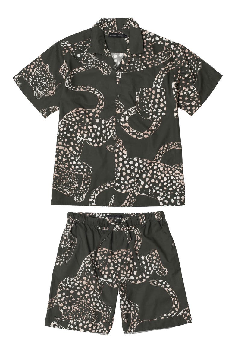 Cuban Print Cotton Short Pajamas, Alternate, color, GREEN