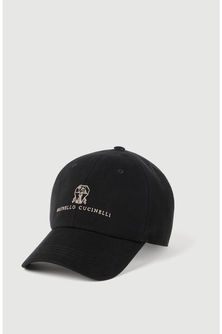 Garment-dyed twisted cotton gabardine baseball cap with embroidered logo, Main, color, Black