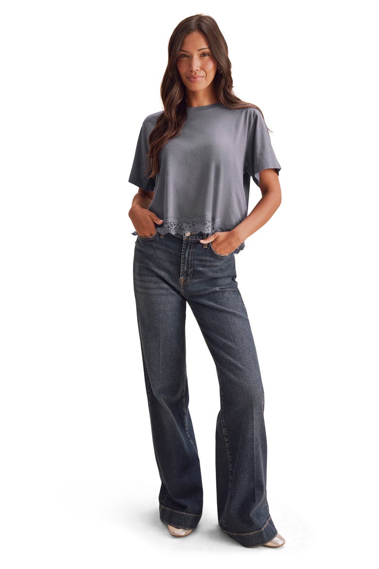 Lainey Lace Trim Jersey Tee, Alternate, color, ASH NAVY BLUE