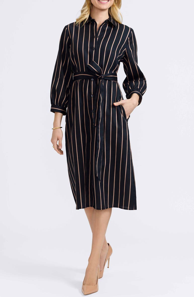 Foxcroft Esther Stripe Cotton Shirtdress, Alternate, color, Black/ Almond